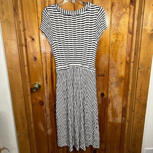 Maeve Anthropologie Paladino Dress Faux Wrap Puckered Stripe V-Neck Cap Sleeve S - Picture 5 of 11